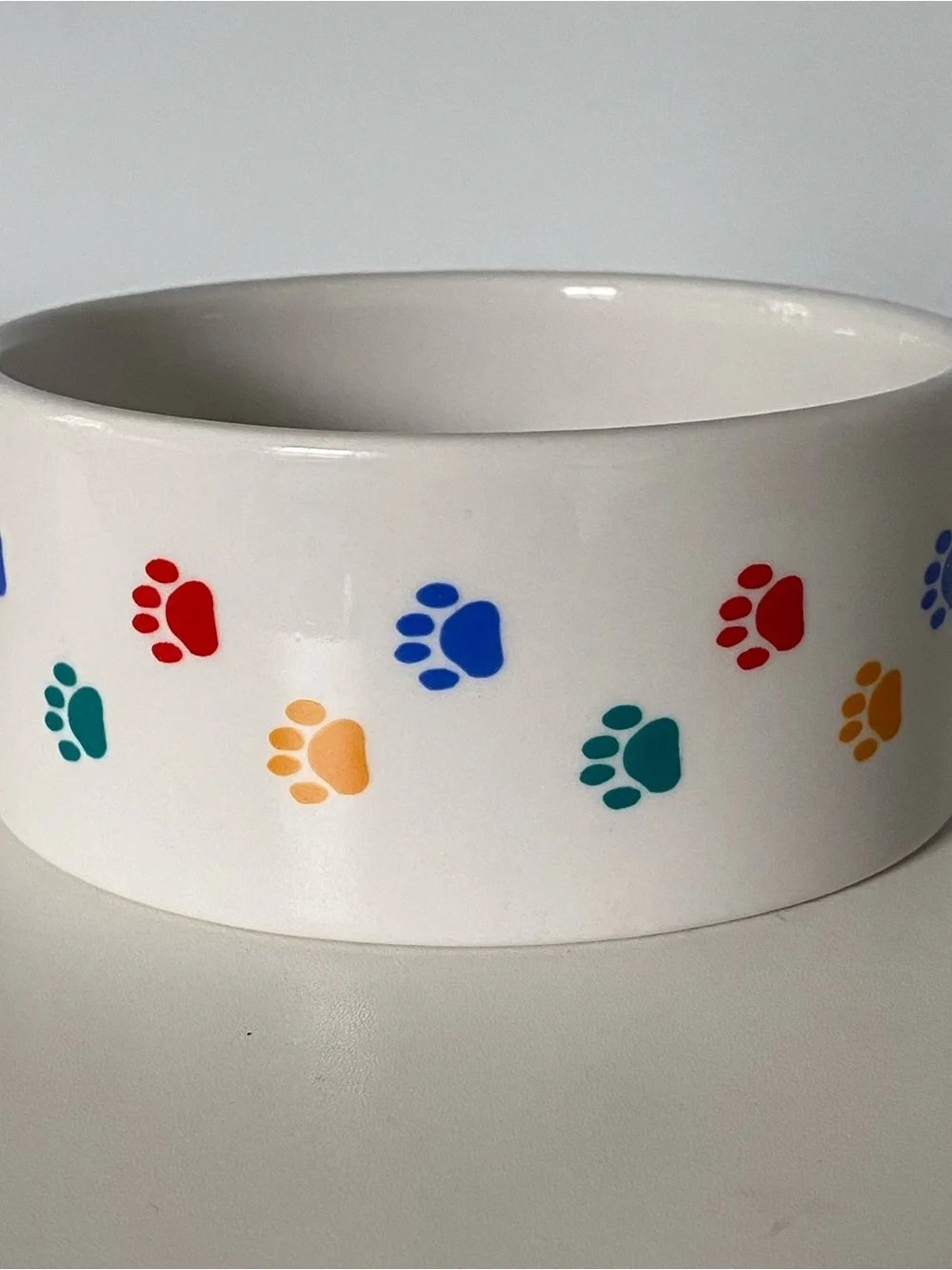 Spot Brand Dog Bowl White With Colorful Paw Prints Ceramic Pet 5” Cat Dish EUC